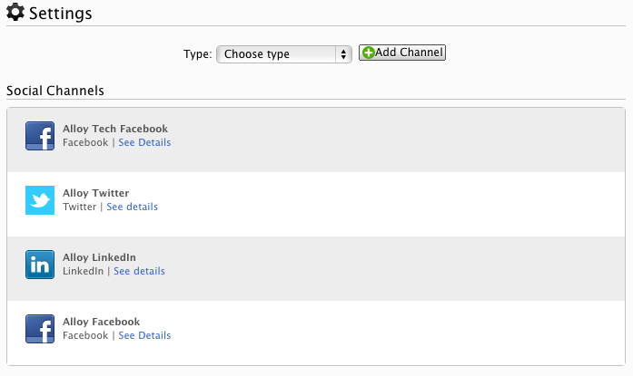 The administrator's view to make the settings for the social media channels in EPiServer CMS.
