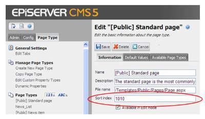 Change sort order for page type list