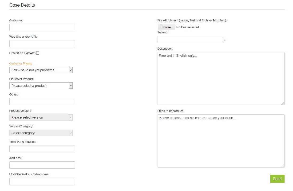 Register Developer Support Incident